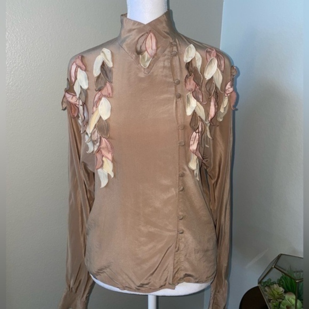Vintage Belle Femme by Sandra Trout Blouse Brown with petals size 4